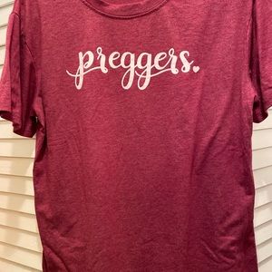 Maternity T-Shirt “Preggers” by NextLevel Raspberry w/white letters Size L EUC